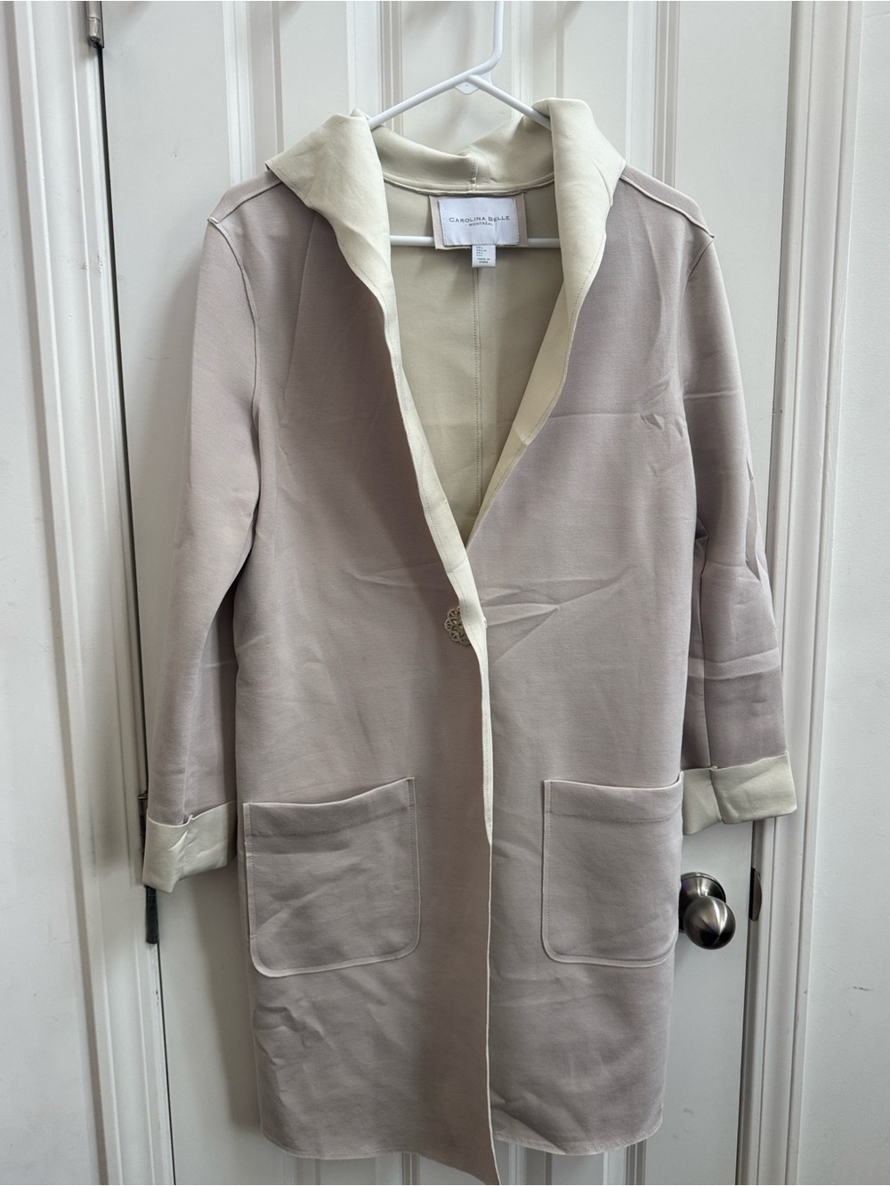 Carolina Belle Two-Tone Cream and Taupe Long Jacket, Extra Soft